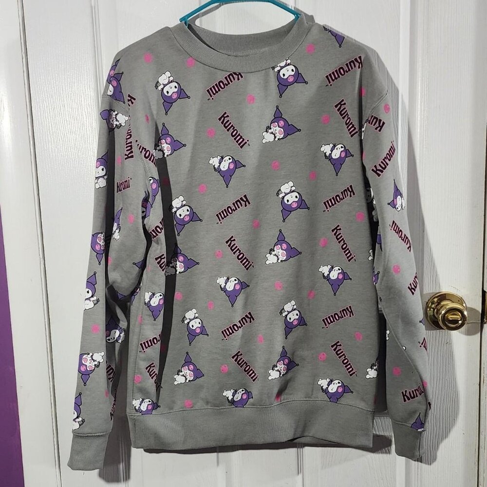 Kuromi All Over Print Soft Grey Crewneck Sweatshirt